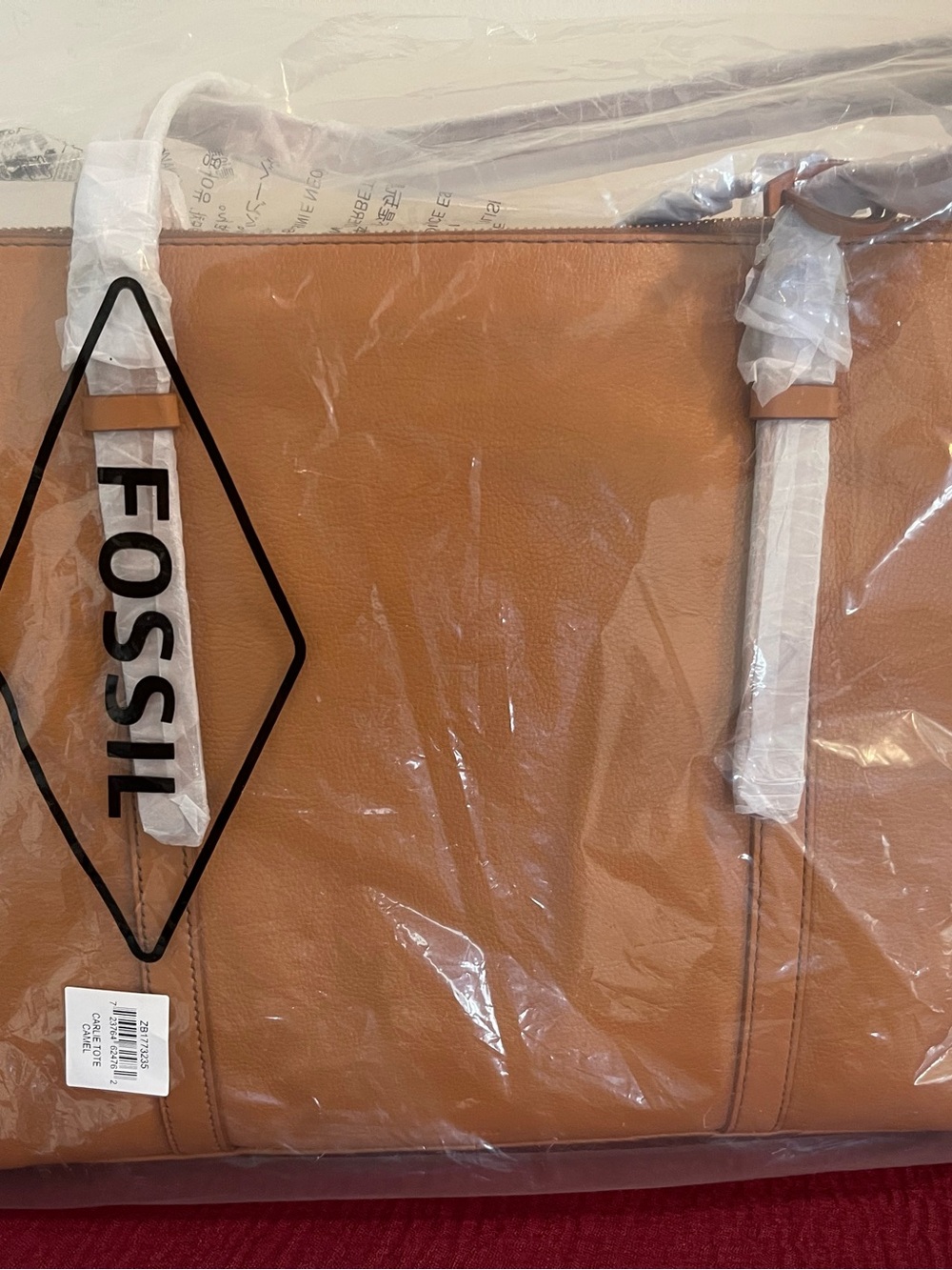 Fossil Carlie Camel Leather Tote